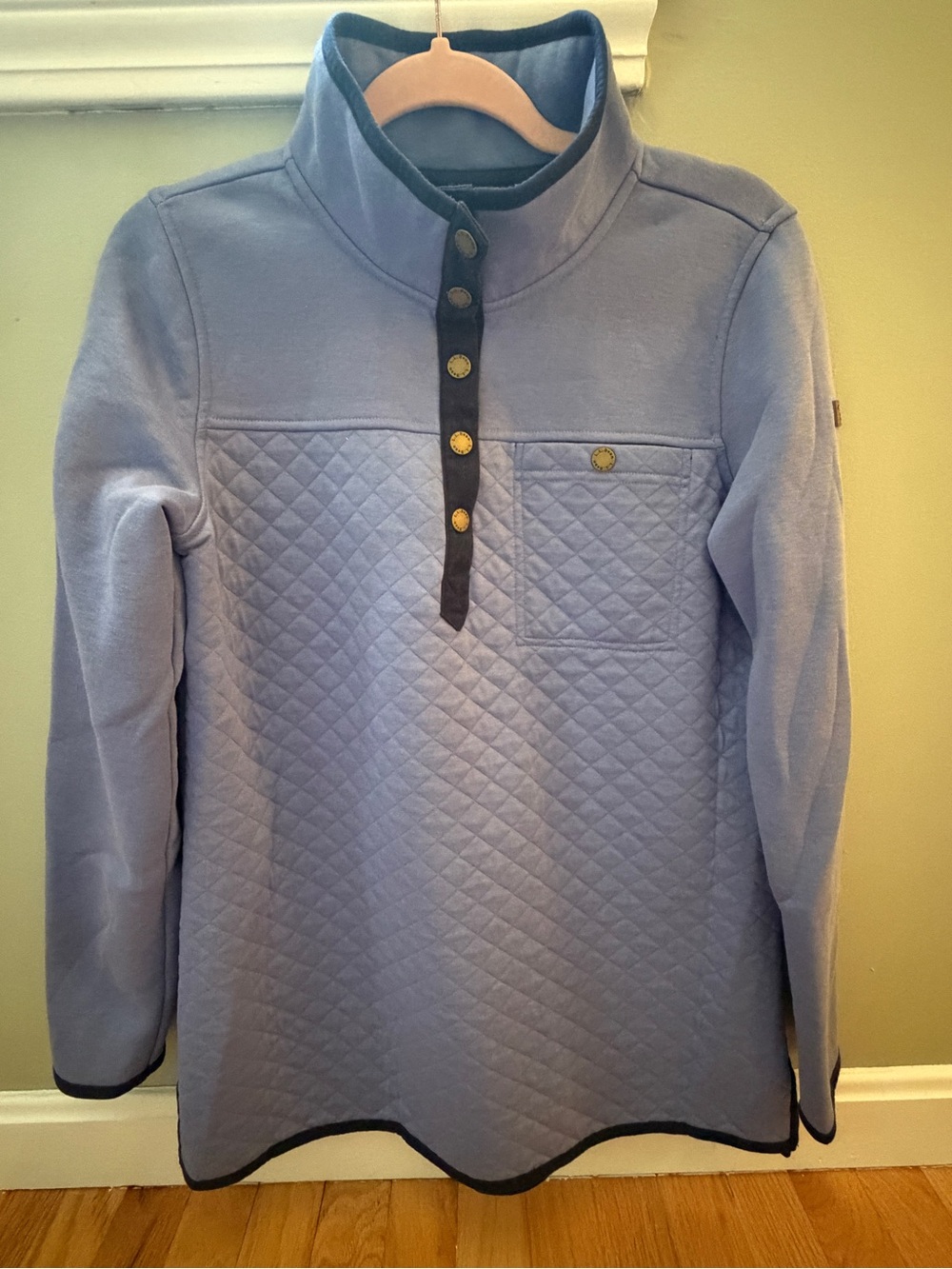 L.L. Bean Quilted Blue Pullover with Navy Trim